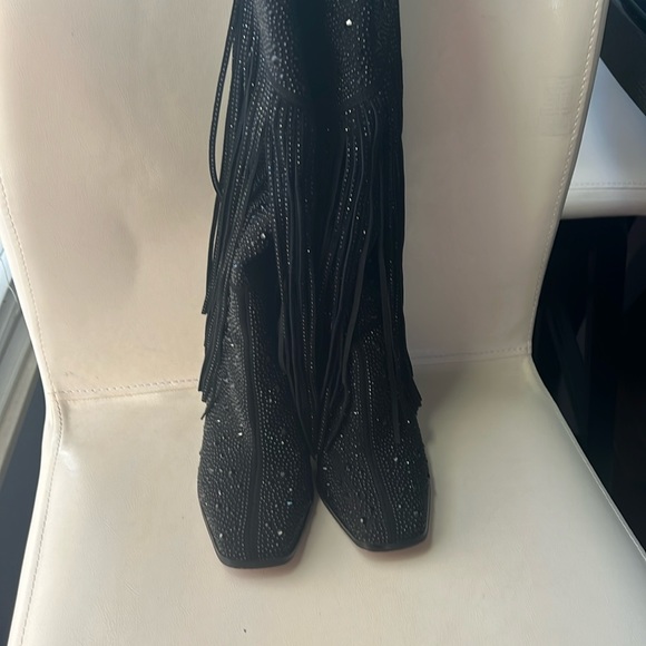 Jessica Simpson Black Rhinestone Boots with Fringe. - Picture 4 of 11